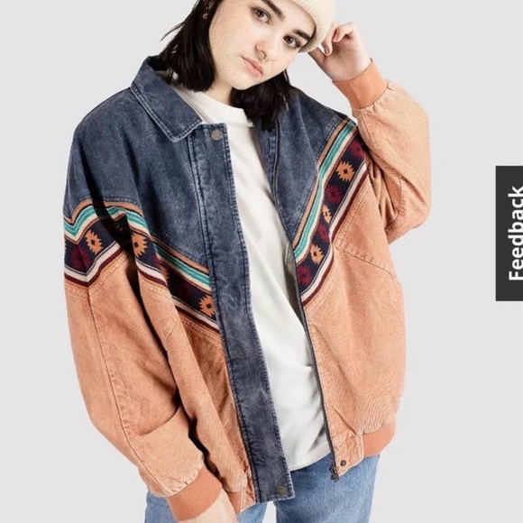 Roxy Good Old Days Colorblock Cotton Corduroy Bomber Jacket Size M - Picture 10 of 12